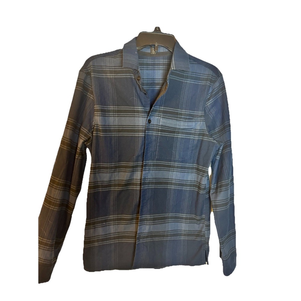 Lululemon Flannel Shirt Masons Peak Small Blue/Black Plaid Button Up Preppy‎